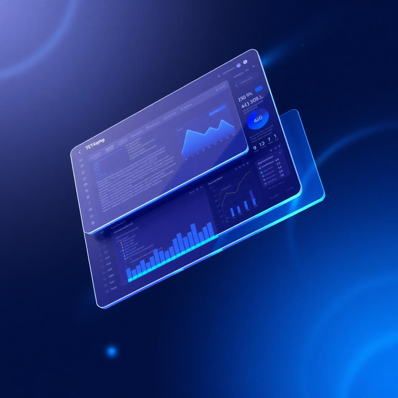 Dashboard moderna con codice, grafici e interfacce web